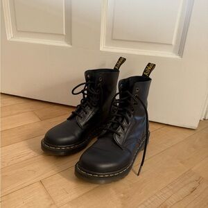 Dr. Martens 1460 Pascal Black Leather Boots with Yellow Stitching